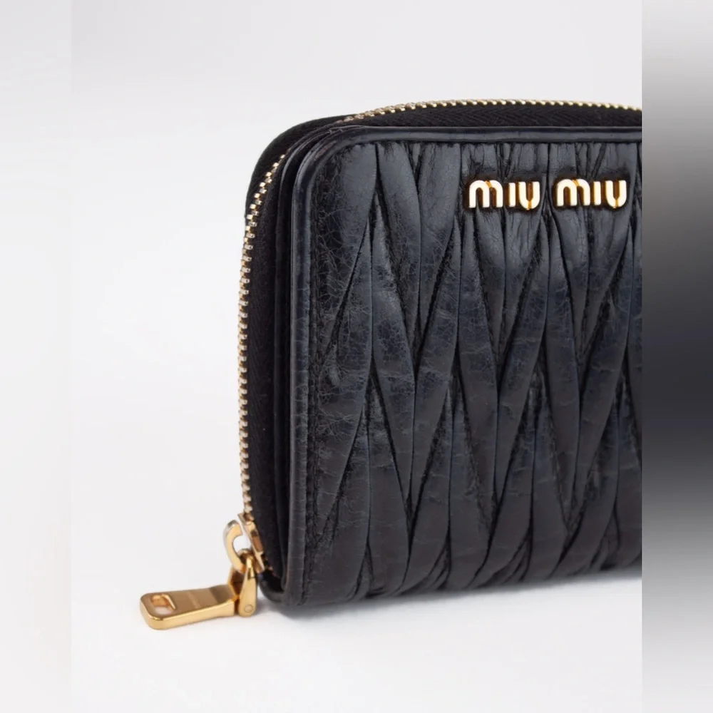 Miu Miu Black Leather Matelasse coin purse